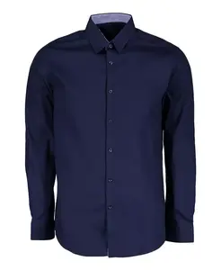 Мужская однотонная рубашка с длинным рукавом Slim Fit Galaxy By Harvic, синий