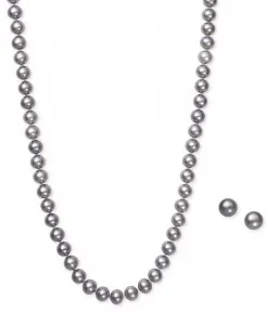 Ожерелье из серого культивированного пресноводного жемчуга (6 мм) и серьги-гвоздики (7-1/2 мм) в оправе из стерлингового серебра Macy'S, silver