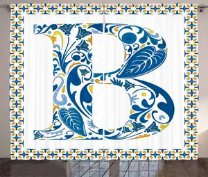 Штора ABAKUHAUS "Буква b" в деревенском стиле, цветочный графический дизайн, присборенная тесьма для спальни с петлями и крючками, 280 x 225 см, цвет: оранжевый, желтый, синий Abakuhaus