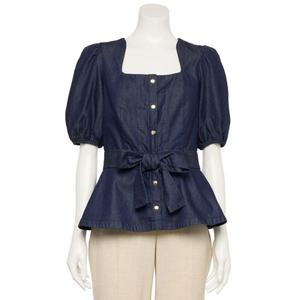 Женский адаптивный топ с поясом и квадратным вырезом Nine West, цвет mid blue denim wash