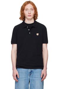 Черная нашивка с изображением головы лисы. Регулярное поло Maison Kitsuné