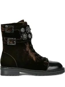 Ботинки на тракторной подошве с кристаллами, цветочными пряжками и каблуком 30 мм Kurt Geiger London, коричневый