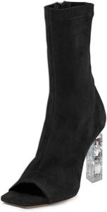 Женские ботильоны FYS с открытым носком, квадратным каблуком, кристаллами, высокие на толстом каблуке, для клубов, вечеринок, нарядные танцевальные туфли, размеры 4-16 US, Black