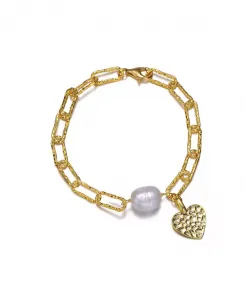 Браслет из стерлингового серебра 14 карат с настоящим пресноводным жемчугом и кубическим цирконием в форме клешни лобстера Genevive, gold
