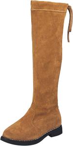 Девочковые сапоги до колена с водоотталкивающей поверхностью, модной пряжкой, боковой молнией и противоскользящей подошвой для малышей/маленьких детей/старших детей Generic, Brown