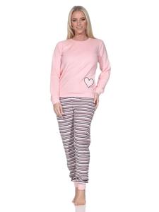 NORMANN Пижама из махровой ткани с длинными рукавами, манжетами и узором в виде сердечек, розового цвета