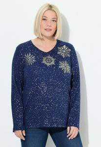 Джемпер Ulla Popken DRUCK V-AUSSCHNITT LANGARM, Ink Blue/Purple