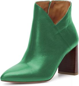 Женские ботильоны FOWT с острым носком, боковой молнией, на массивном высоком каблуке, повседневные короткие ботинки, размеры 4-16 US, Green