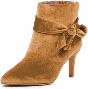 Женские милые ботильоны FOWT с бантом, закрытым острым носком, средним каблуком, гладкой боковой молнией, удобные модные зимние туфли на бал, размеры 4-16 US, Brown