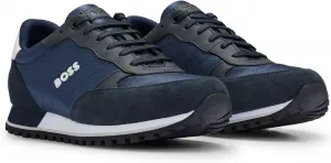 Мужские кроссовки BOSS Parkour-L из смешанных материалов с шнуровкой и тисненным логотипом, темно-синий