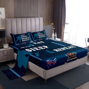 Erosebridal Комплект постельного белья Hockey для мальчиков с принтом хоккеистов в синем цвете, Navy Blue