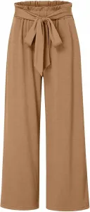 Летние брюки для женщин, легкие, широкие, свободного кроя, брюки-палаццо больших размеров, длинные летние брюки, широкие штанины, высокая талия, широкие штанины со шнурком и карманами, женские тканевые брюки, широкие брюки свободного кроя, A01braun