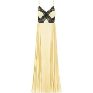 Платье макси Self portrait из сатина с кружевом Self-portrait, желтый