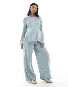 Брюки-комбинезон для беременных Mamalicious из трикотажа с широкими штанинами, нежно-голубой меланж