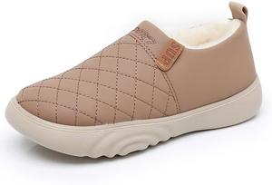 Зимние женские ботинки с шерстяной подкладкой, снежные ботинки на меху, слипоны, флисовые ботильоны, толстая подошва, нескользящие повседневные обувь для холодной погоды Qacksv, Khaki