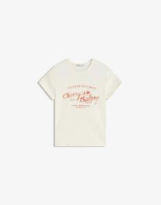 Футболка Bershka с коротким рукавом и принтом белого цвета