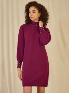 Платье-джемпер с жемчужными украшениями Yumi, Burgundy