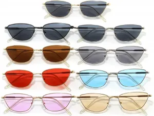 Солнцезащитные очки Melrose Trendy Cat Eye 90s для женщин, ретро, ​​маленькие, стильные, в золотистой металлической оправе, Silver/Blue