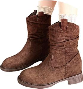 Женские свободные ботильоны на щиколотке, с круглым носком и плоской подошвой, повседневные осенне-зимние ботинки Generic, Brown