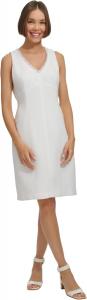 Женское платье-футляр без рукавов с V-образным вырезом и длиной до колена от Tommy Hilfiger, Bright White