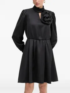 Мини-платье с искусственными цветами и высоким воротником Fracomina, черный