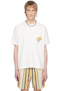 Вышитая футболка с карманом в виде букета Bode, цвет cream