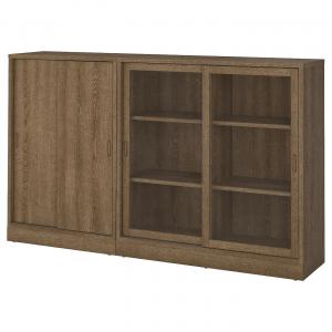 Комбинация для хранения с раздвижными дверями TONSTAD IKEA, 202x37x120 см, цвет brown stained oak veneer/clear glass