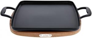 All-Clad чугунная эмалированная квадратная сковорода-гриль с подставкой из акации 28 см, безопасна для индукции, духовки и гриля до 350°C, посуда и кухонные принадлежности, черная