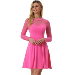 Женское прозрачное сетчатое короткое платье трапециевидной формы для выпускного в горошек с сердечками ALLEGRA K, цвет Hot Pink