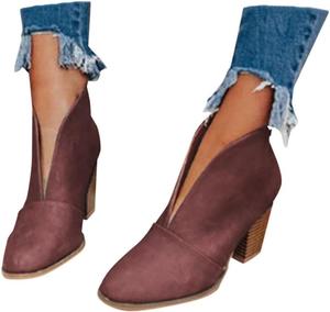 Женские ботильоны EIYEI, ботильоны на каждый день с вырезом, остроконечным носком и массивным средним каблуком, ботильоны из искусственной кожи, на плоской подошве, западного стиля с вырезами, винтажные прогулочные ботинки, Red