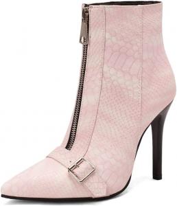 Зимние элегантные ботильоны для женщин с заостренным носком, пряжкой, молнией и высоким каблуком-кубита, короткие осенние ботинки JOEUSTY, Pink