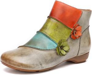 Женские кожаные ботинки в стиле колор-блок, винтажные плоские ботинки, ботильоны на массивном каблуке с платформой, удобные дышащие женские ботинки на молнии сбоку, летний стиль Generic, Grey