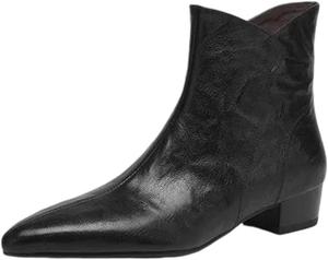 Женские ботильоны с заостренным носком, средним квадратным каблуком, простым дизайном, однотонные, современного стиля, с боковой молнией для повседневной носки Generic, Black-Leather Inside