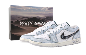 Jordan Кроссовки Air 1 Drippy Nike Abrasion Resistant Low Top Vintage для мужчин, серо-голубые