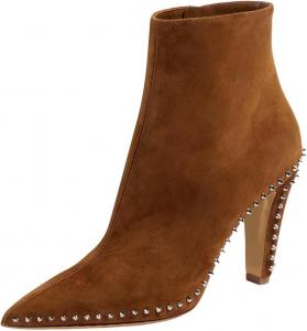 Женские закрытые ботильоны Miss Left с заостренным носком, заклепками, боковой молнией, толстым высоким каблуком, короткие ботинки для вечеринки и работы, размеры 4-16 US, Dark Brown