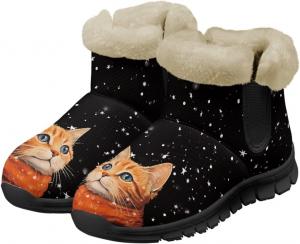 Женские зимние ботинки Jeiento Fuzzy Panda с плюшевой подкладкой, утолщенные, на плоской подошве, с теплой фланелевой подкладкой, Cat Starry Sky