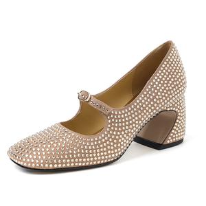 AIQINISHA Женские туфли Мэри Джейн с массивным каблуком абрикос, цвет Apricot