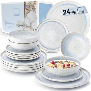 Набор столовой посуды из каменной керамики Santorini, 24 предмета, рассчитан на 8 персон Sänger, синий