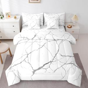 Erosebridal Комплект постельного белья Marble с каменным узором и текстурой трещин в серых тонах, White Grey