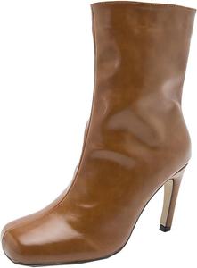 Женские ботильоны на высоком каблуке Uniquelly, с квадратным носком, на молнии, для широкой голени, элегантная зимняя обувь, Brown