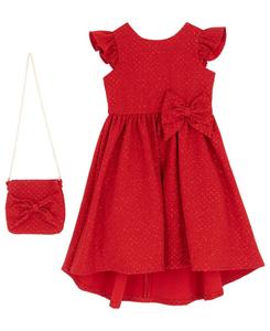 Детское платье для девочек 2T-6X с круглым вырезом, украшенное вышивкой, и мини-сумочкой Rare Editions, Red