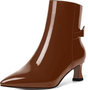 Женские ботильоны MOVINSTEPS с молнией, с бантом из лакированной кожи, с заостренным носком, для вечеринок, модные, с низким каблуком-ступицей, высотой до щиколотки, каблук 2 дюйма, Brown
