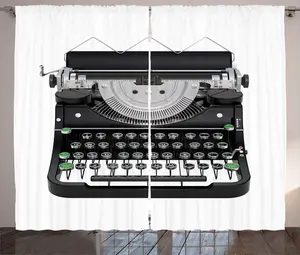 Штора ABAKUHAUS "Пишущая машинка" в деревенском стиле, антикварный пишущий инструмент, универсальная тесьма для гостиной с петлями и крючками, 280 x 175 см, цвет "Серый папоротник" Abakuhaus