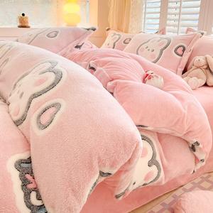 Disney Комплект постельного белья из молочного вельвета (пододеяльник 200х230 см, простыня, 2 наволочки, одеяло 4 кг), утолщенный, двусторонний, с низким ворсоотделением