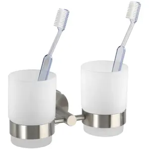 Подставка для зубных щеток WENKO «Duo Bosio», сатинированная отделка, цвет edelstahlfarben/weiß
