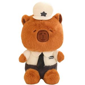 Плюшевая кукла капибара в полицейской форме высота 25 см длина 25 см Julebaby, белый