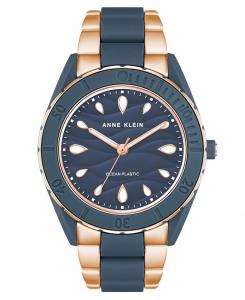 Женские кварцевые часы с тремя стрелками, цвет розового золота и синий солнечный свет, пластиковый браслет Oceanwork, 38,5 мм Anne Klein