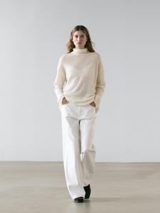Шерстяной вязаный свитер с высоким воротником Massimo Dutti, off white