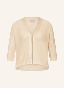 Льняной кардиган с рукавами 3/4 и пайетками Hemisphere, бежевый