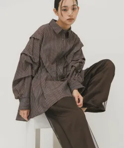 Рубашка в полоску со случайным рисунком складок Kbf, цвет Brown And Other Colors